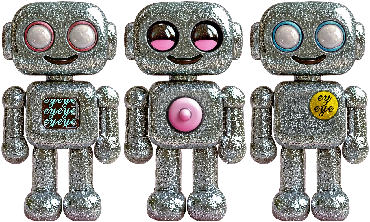 Drei Glitzer-Roboter von eyeye